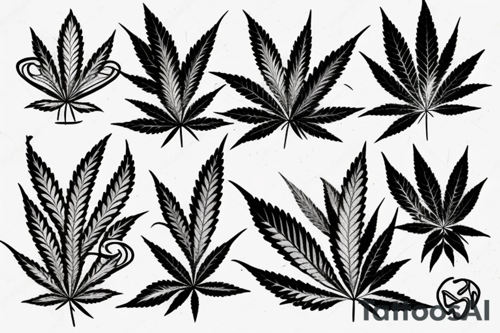 yggdrasil with cannabis leaves falling off tattoo idea