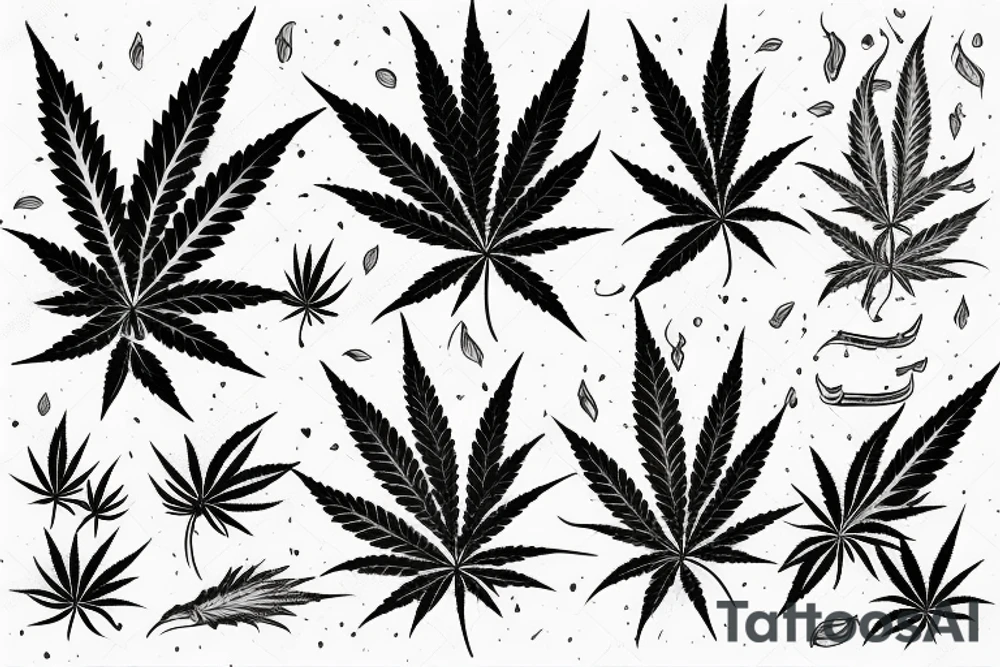 yggdrasil with cannabis leaves falling off tattoo idea
