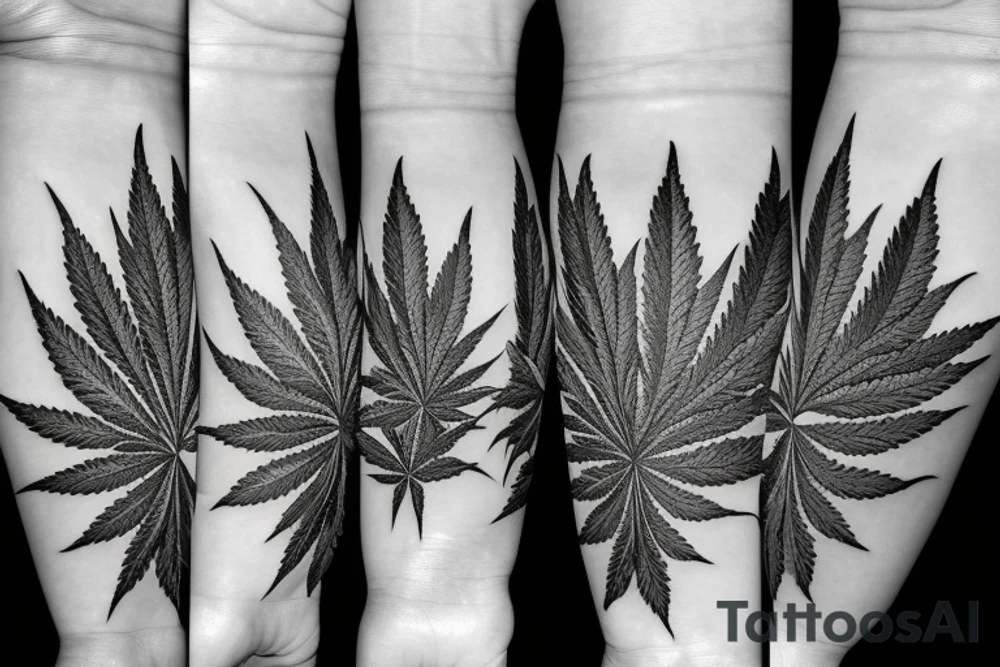 big tree with cannabis leaves falling off tattoo idea
