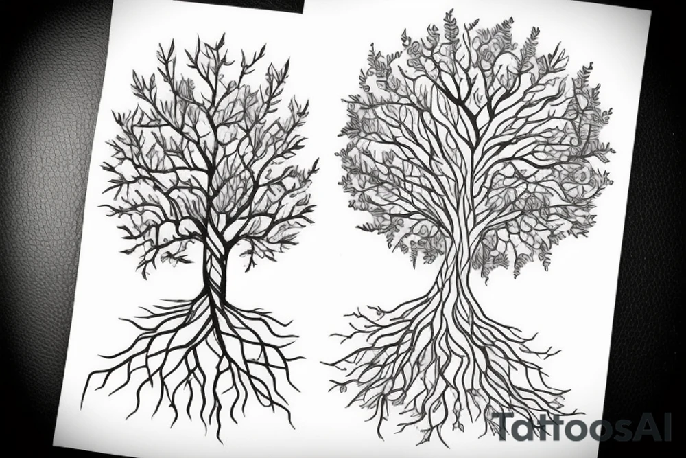 woman turning into a tree tattoo idea