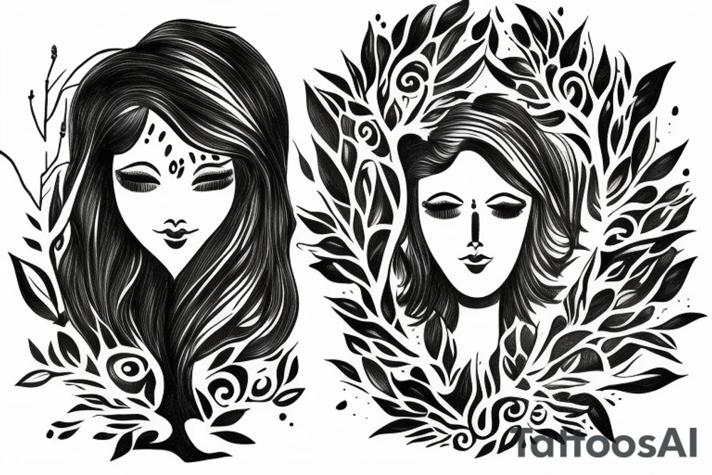 woman turning into a tree tattoo idea