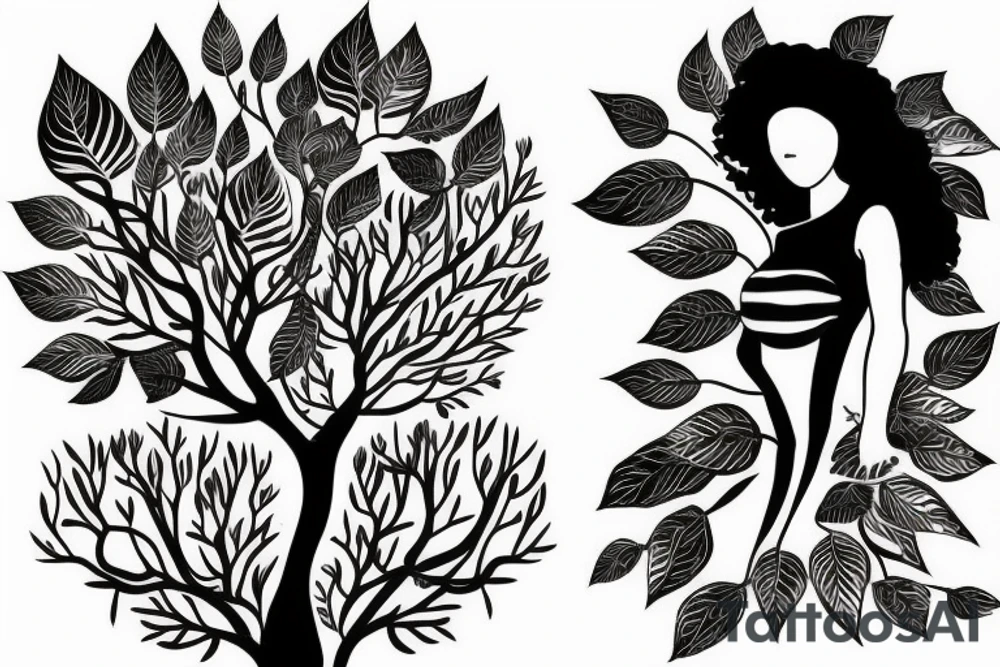 black woman turning into a tree tattoo idea