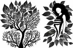 black woman turning into a tree tattoo idea