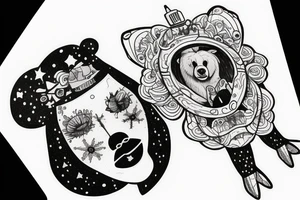 Woman in bear hat in a space storm tattoo idea