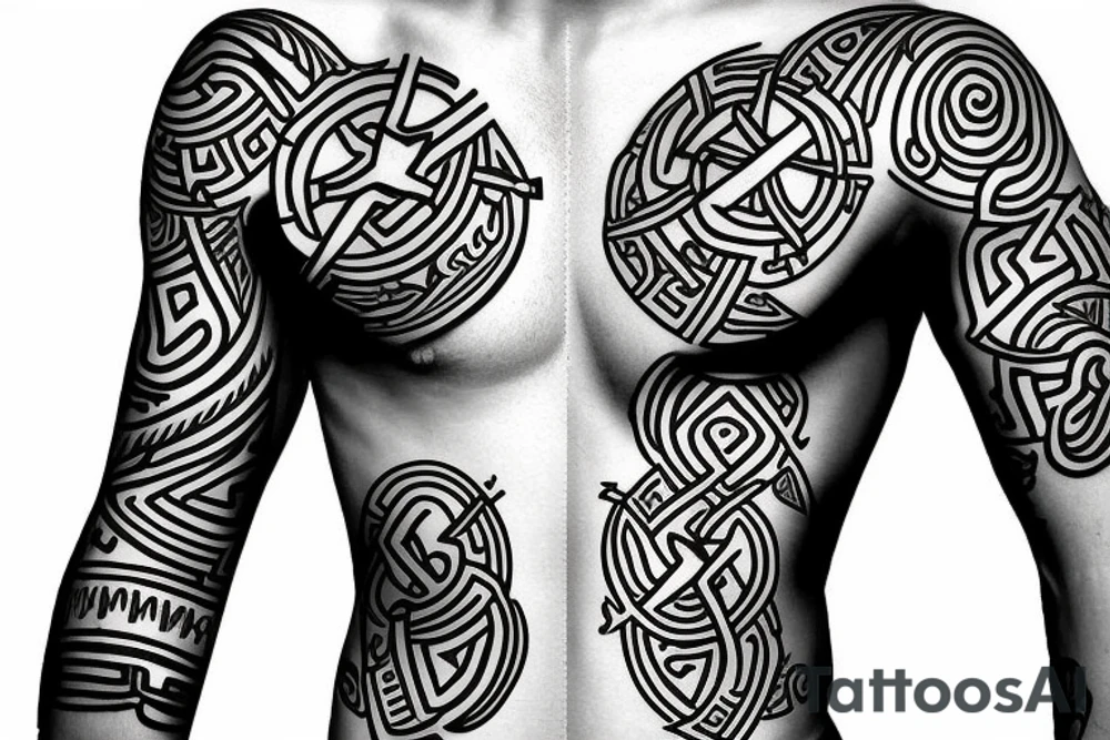 Full sleeve Nordic Runes tattoo idea