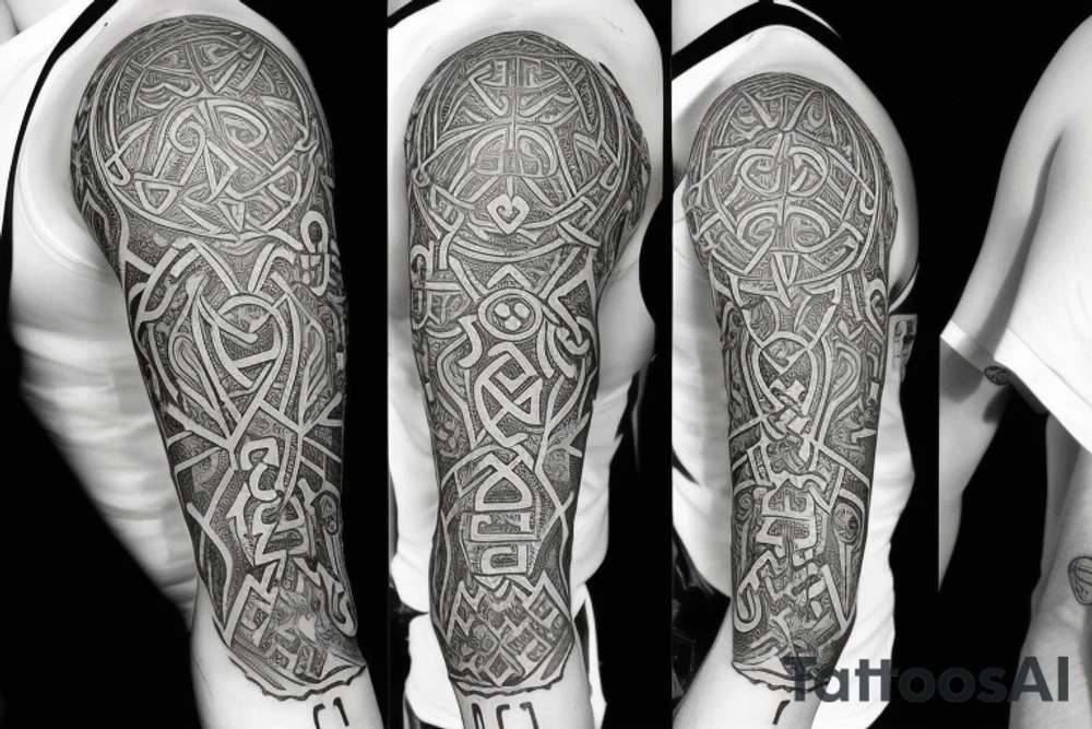 Full sleeve Nordic Runes tattoo idea