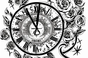 A clock in the base of a large tree tattoo idea