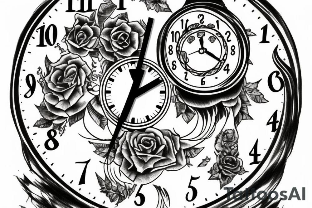 A clock in the base of a large tree tattoo idea
