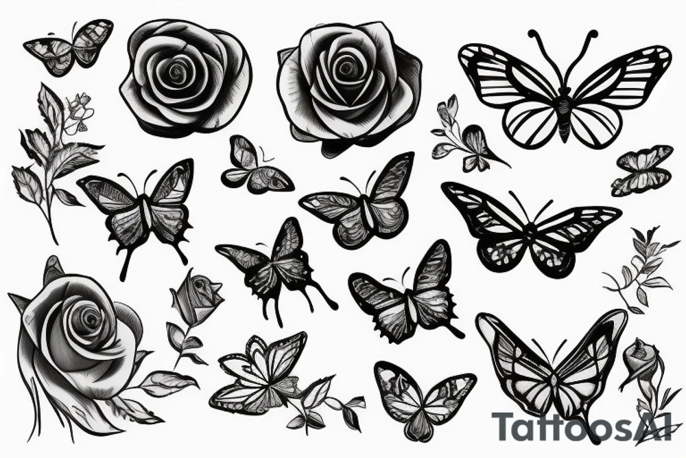 Butterfly holding a rose tattoo idea