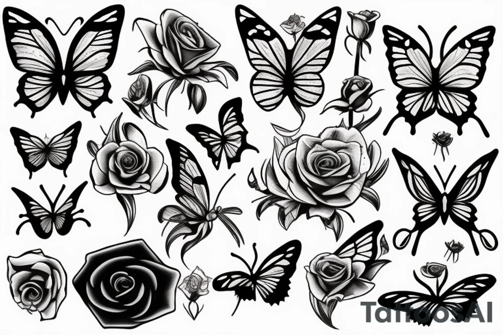 Butterfly holding a rose tattoo idea