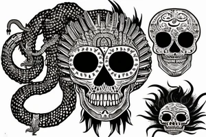 Skull with Indian head dress and rattlesnake coming out of it's eye tattoo idea