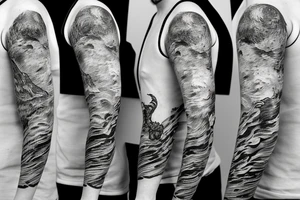 half sleeve from shoulder to elbow of lovecraftian horrors tattoo idea