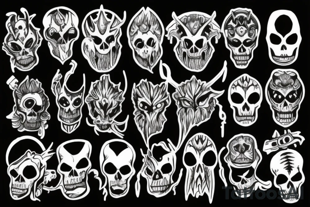 aliens, monsters, demons, gods, skeletons tattoo idea