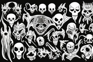 aliens, monsters, demons, gods, skeletons tattoo idea