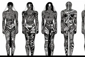 Cyberpunk symmetrical Whole body lines tattoo idea