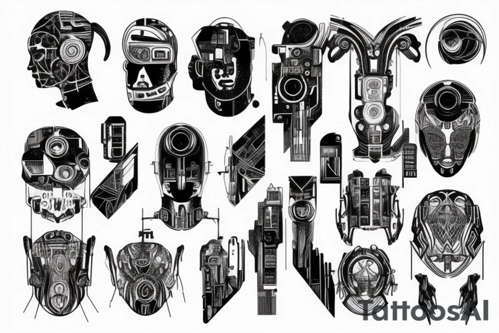 Cyberpunk symmetrical Whole back lines tattoo idea