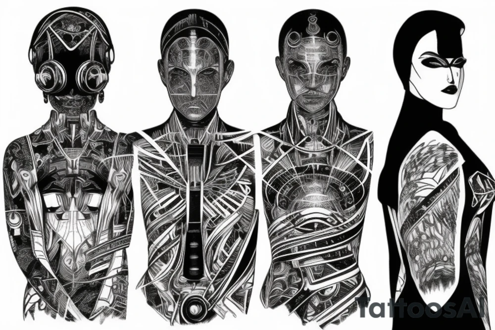 Cyberpunk symmetrical Whole back lines tattoo idea