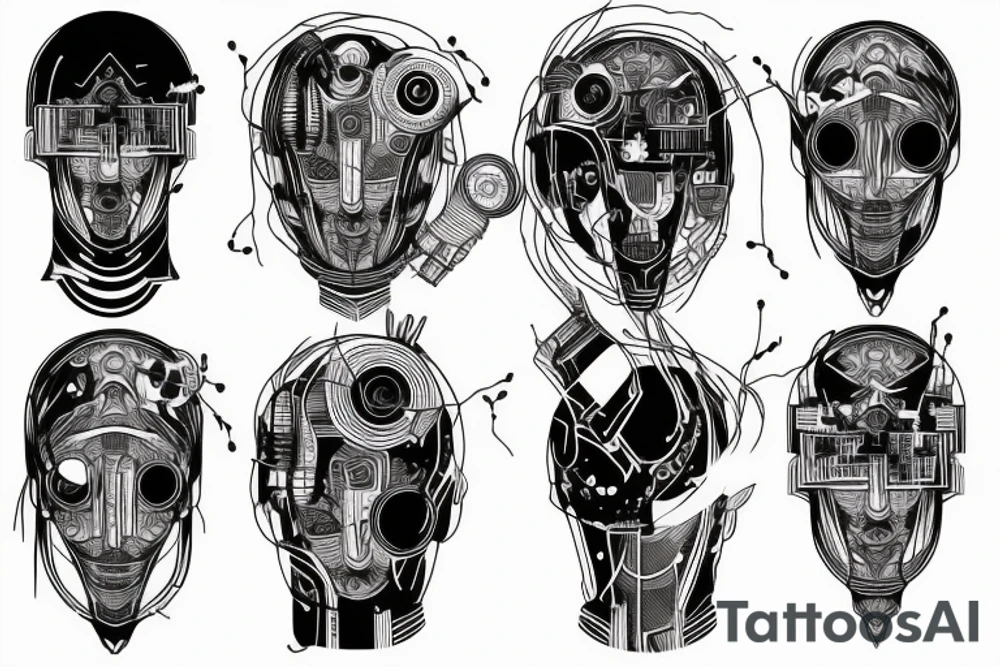Cyberpunk symmetrical Whole back no head lines tattoo idea