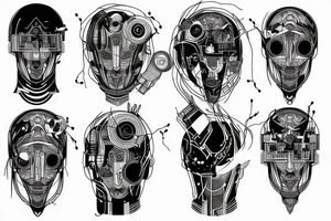 Cyberpunk symmetrical Whole back no head lines tattoo idea