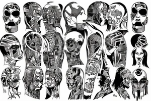 Cyberpunk symmetrical Whole back no head lines tattoo idea