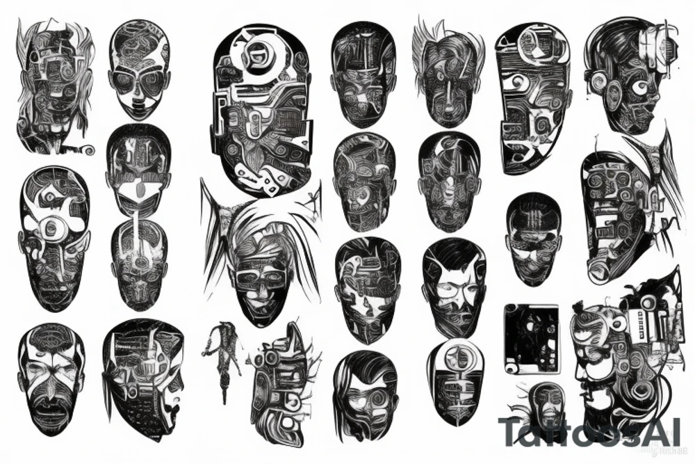Cyberpunk symmetrical Whole back no-
head lines tattoo idea