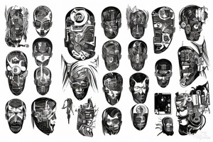 Cyberpunk symmetrical Whole back no-
head lines tattoo idea