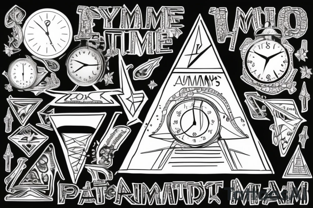 Pyramid with time clock and mummys tattoo idea