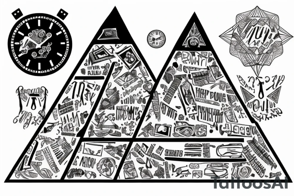 Pyramid with time clock and mummys tattoo idea