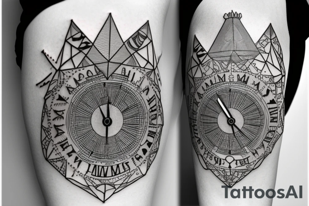 Pyramid with time clock and mummys tattoo idea