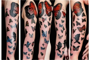 Skull dripping blood with butterflies tattoo idea