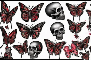 Skull dripping blood with butterflies tattoo idea