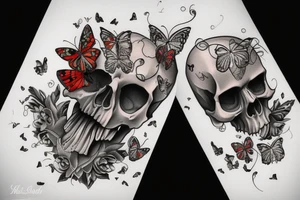Skull dripping blood with butterflies tattoo idea