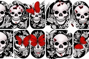 Skull dripping blood with butterflies tattoo idea