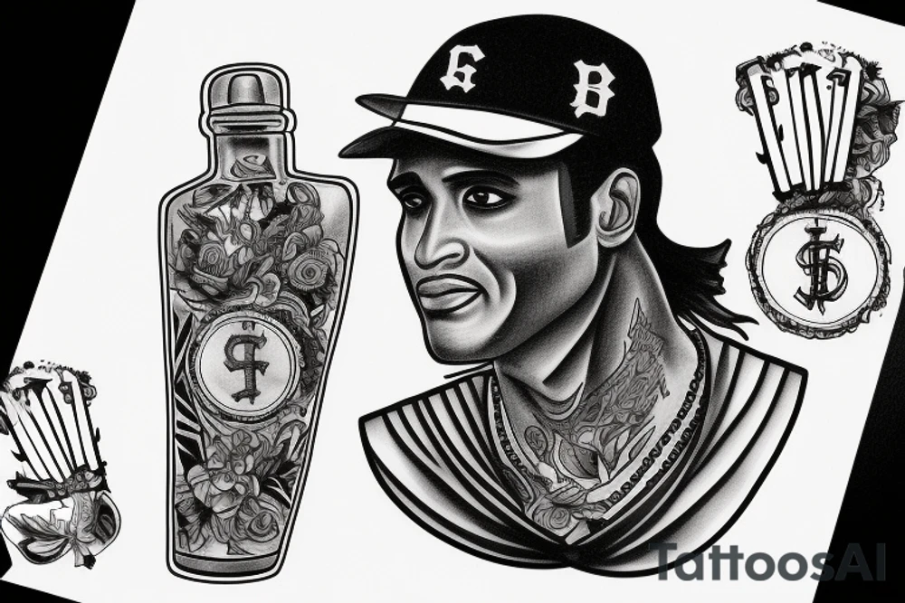 free flowing, Roberto Clemente with the old san Juan building and la Perla background tattoo idea