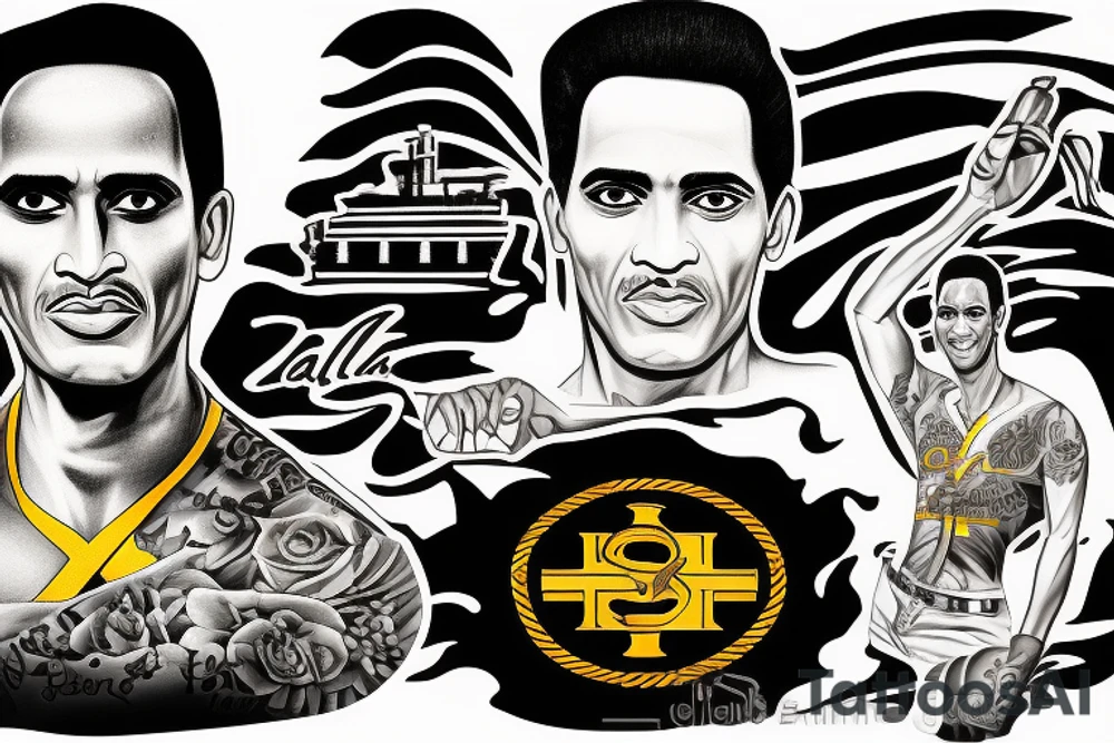 free flowing, Roberto Clemente with the old san Juan building and la Perla background tattoo idea