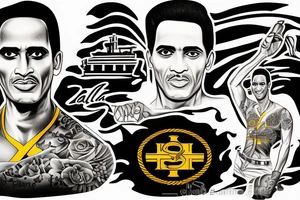 free flowing, Roberto Clemente with the old san Juan building and la Perla background tattoo idea