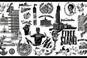 free flowing, Roberto Clemente with the old san Juan building and la Perla background tattoo idea