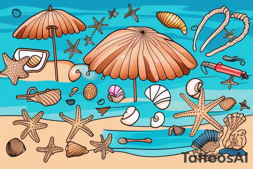 Beach scene with shells m tattoo idea