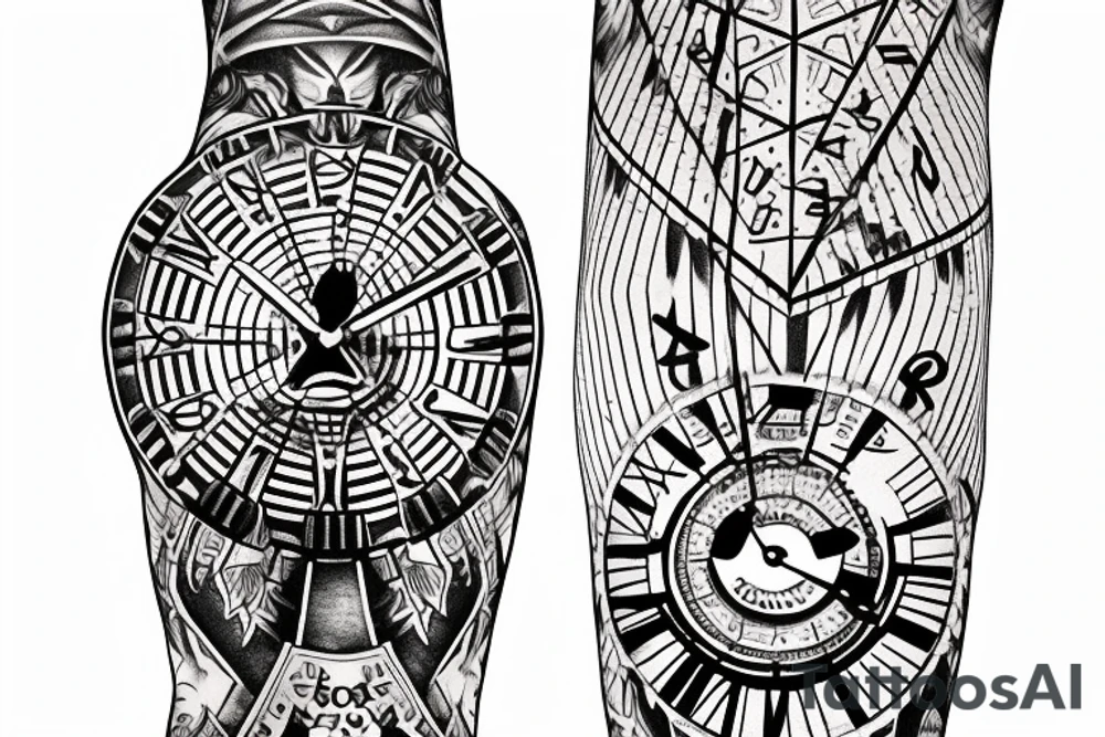 Pyramid with time clock and mummys with mummy wrap unraveling in going down to the wrist tattoo idea