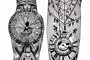 Pyramid with time clock and mummys with mummy wrap unraveling in going down to the wrist tattoo idea