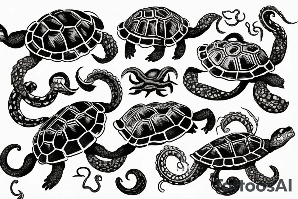 turtle and kraken tattoo idea