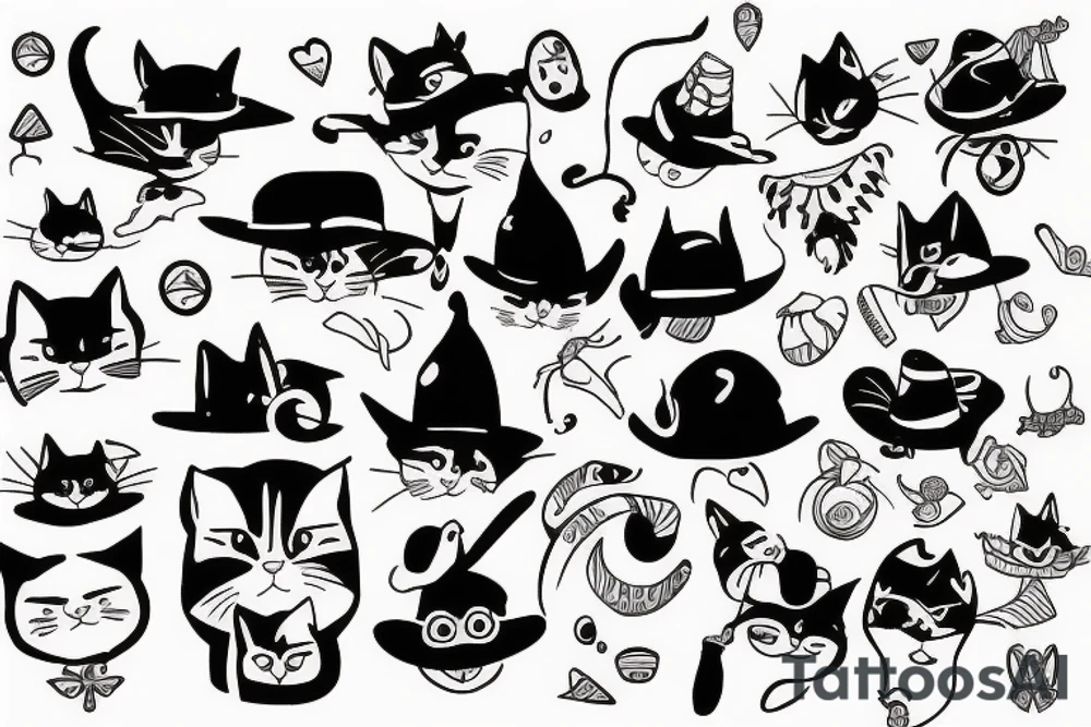 cat with a funny hat tattoo idea