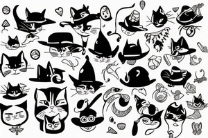 cat with a funny hat tattoo idea