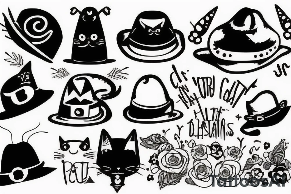cat with a funny hat tattoo idea