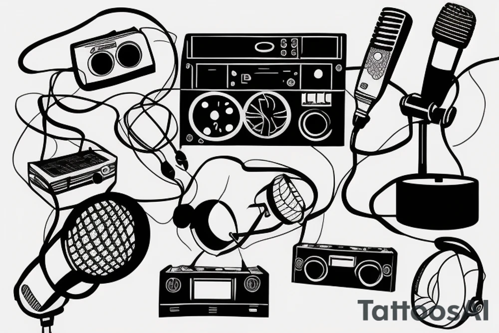 boombox and microphone tattoo idea