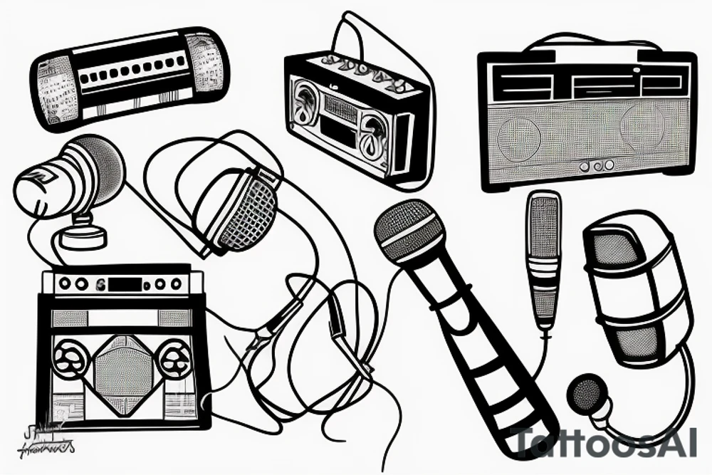 boombox and microphone tattoo idea