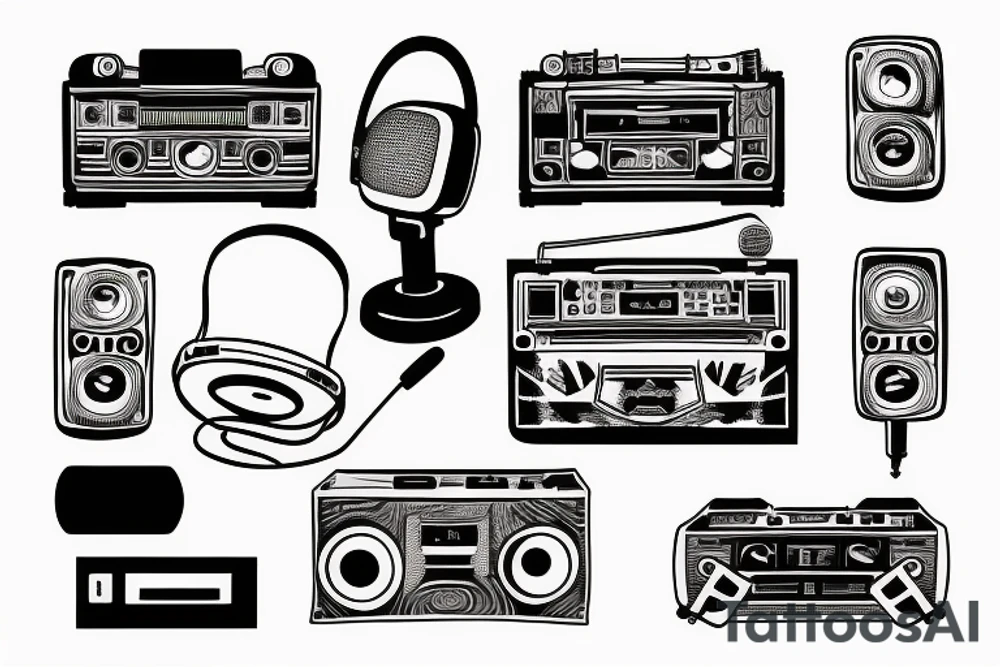 boombox and microphone tattoo idea