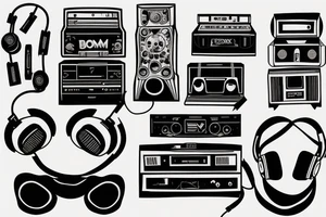 boombox and microphone and headphones tattoo idea