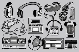 boombox and microphone and headphones tattoo idea