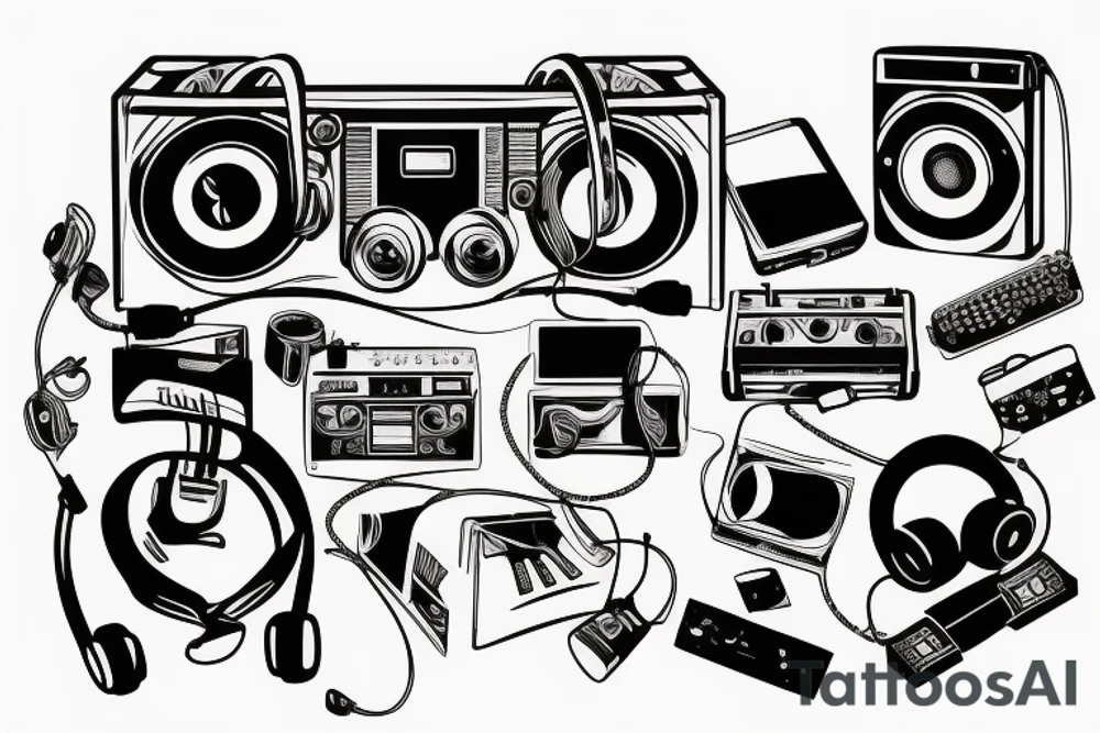 boombox and headphones tattoo idea